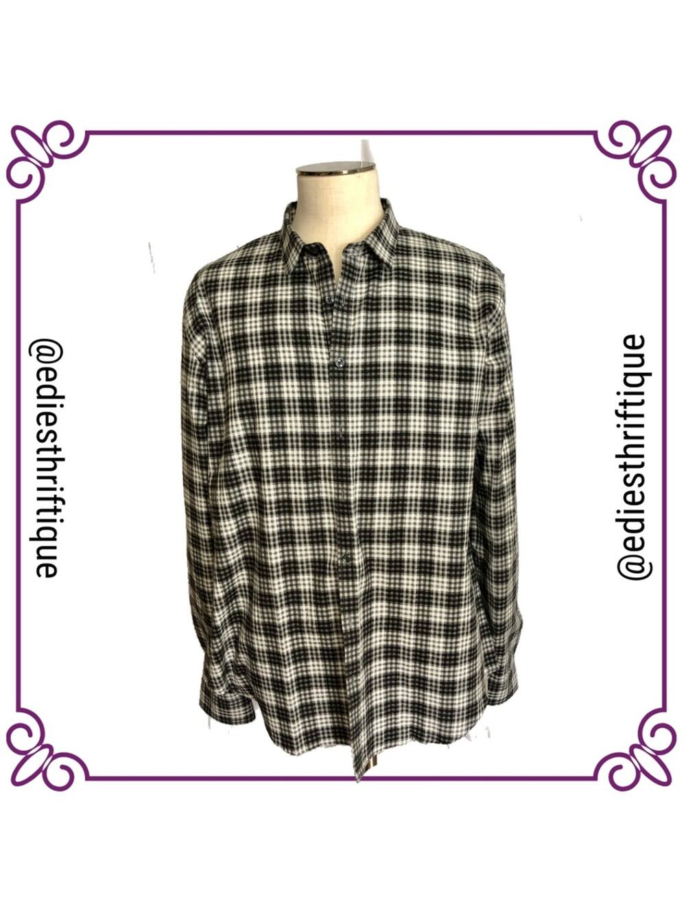 Slate Denim & Co Gingham Check Button Front Long Sleeve Cotton Shirt  2XL